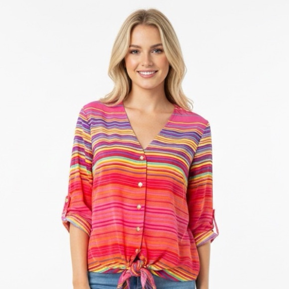 Amanda Uprichard silk Multicolor Striped V-Neck Blouse size medium